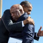 2015 Photo by Pete Souza of John Lewis hugging Barack Obama